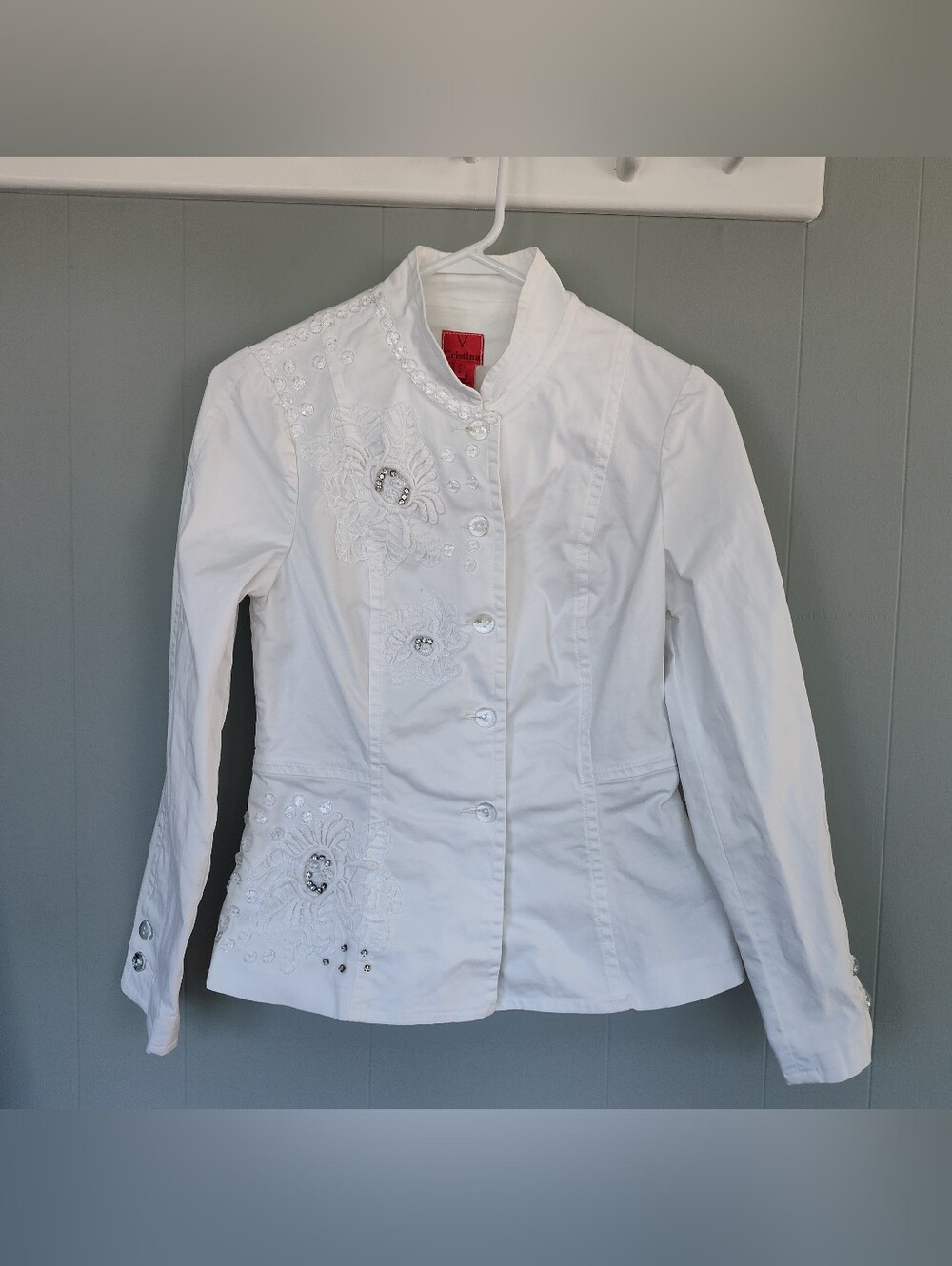 Vintage White Embroidered Button-Front Women's Jacket - Cottom